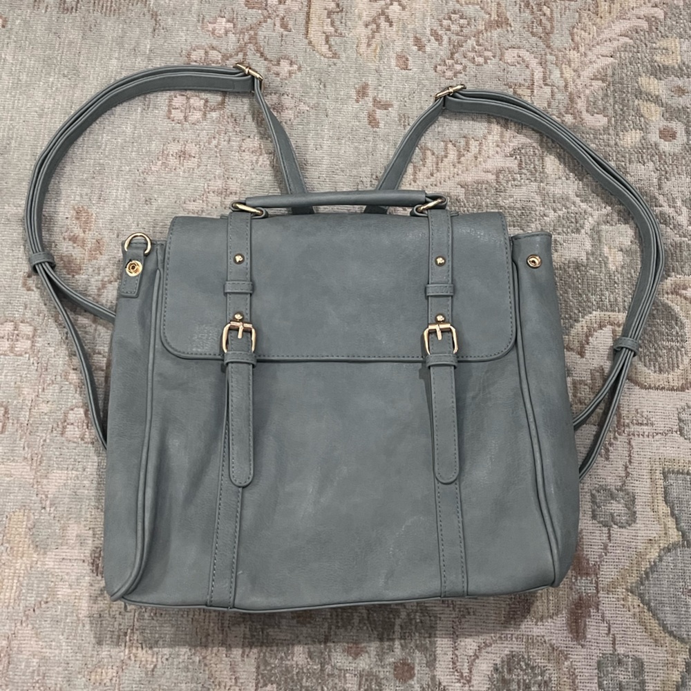 NWOT Backpack Purse, Blue Grey with Gold